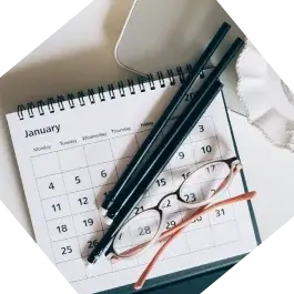 January Calendar, pen and Glasses BCM